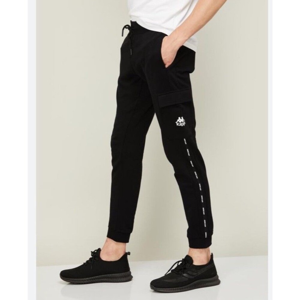 Kappa Men’s Sweatpants Jogger Pant Slim Fit Side Logo Cargo Pockets Black Size M